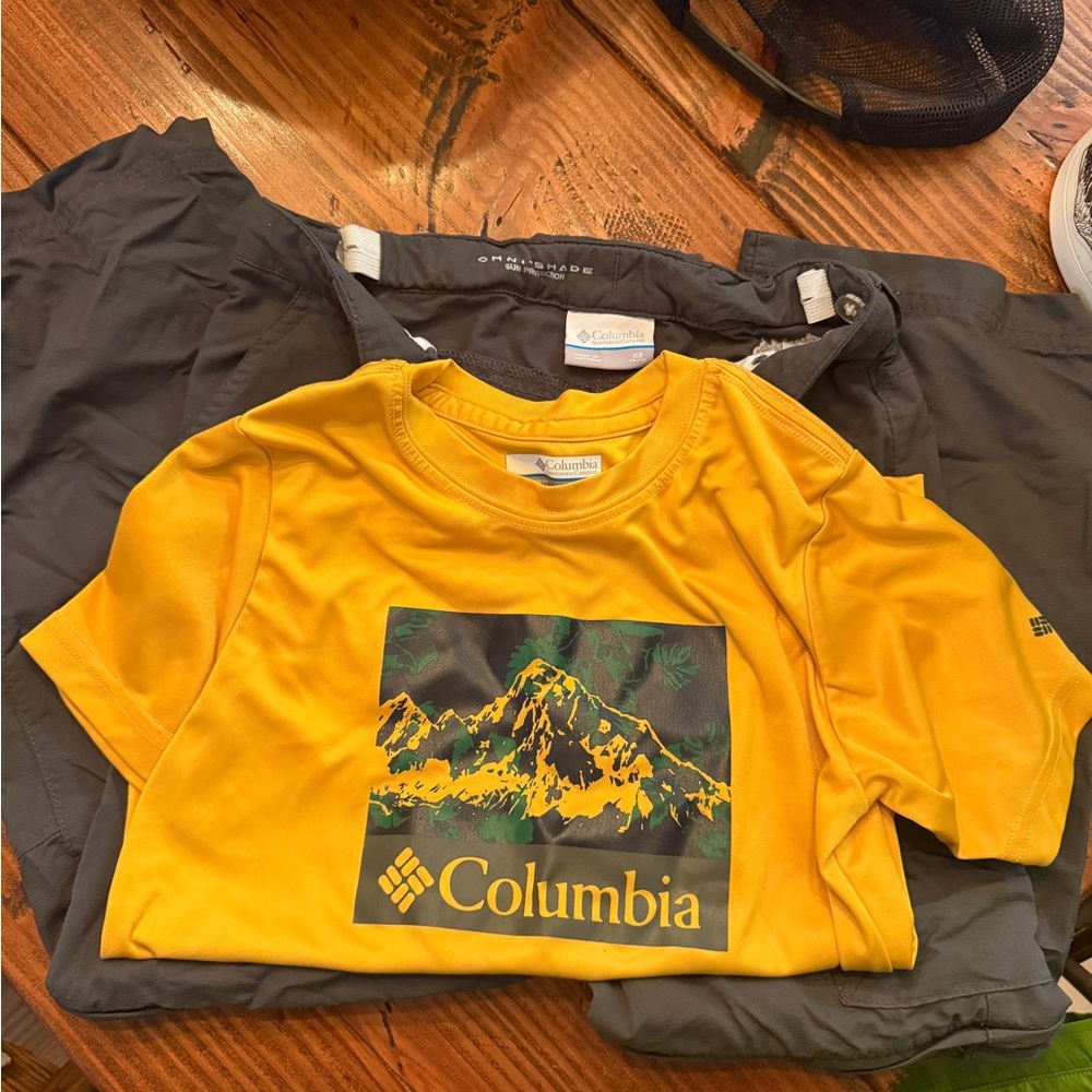 Columbia Kids Yellow Graphic T-Shirt and Convertible Hiking Pants Outdoor Bundle